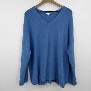 J jill Waffle Texture V Neck Pullover Sweater Women 2X Blue Oversized Relaxed Sl